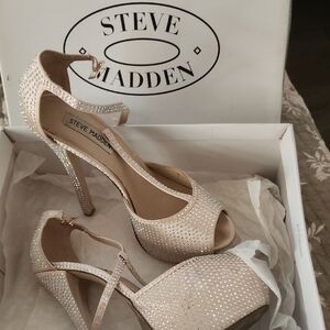 Steve Madden Women's Rhinestone Peep-Toe Heels - Cream